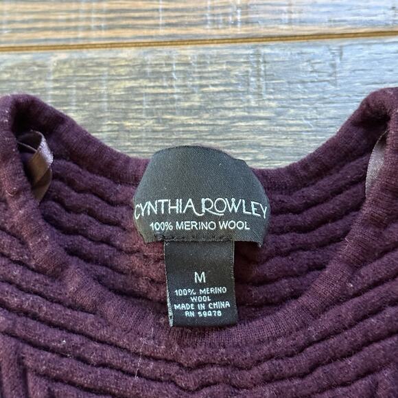 Cynthia Rowley Merino Wool Ribbed Sweater Plum Purple Short Sleeve Top M - Picture 3 of 6
